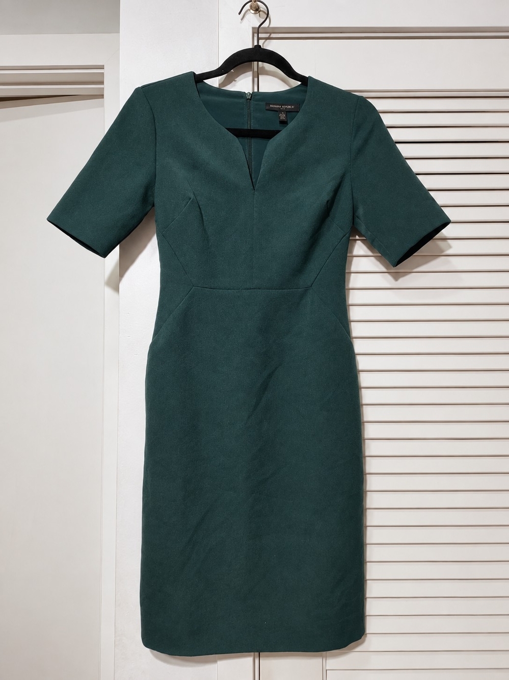 Petite Fitted Sheath Dress Notch Neck Elbow Sleeve Tailored Workwear